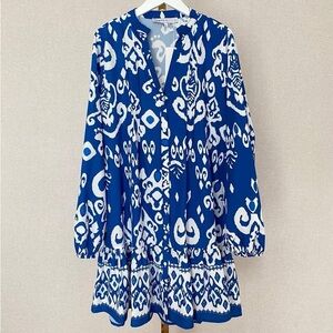 Zara Blue and White Patterned Mini Dress
